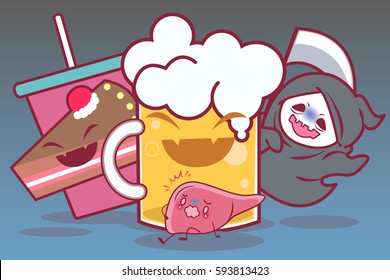 cute cartonn liver with health problem concept