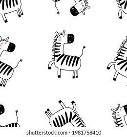 Cute Cartoo Zebra - vector seamless pattern for kids