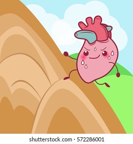cute cartoom healthy heart climb moutain hardly