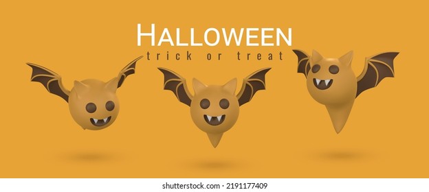 Cute cartoon 3d Halloween bat. Halloween concept. Vector illustration.