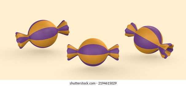 Cute cartoon 3d Halloween candy. Halloween concept. Vector illustration.