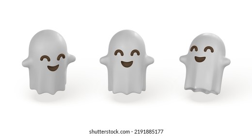 Cuta caricatura 3d Fantasma de Halloween. Concepto de Halloween. Ilustración vectorial.