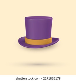 Cute cartoon 3d halloween hat. Top hat with ribbon. Halloween concept. Vector illustration.