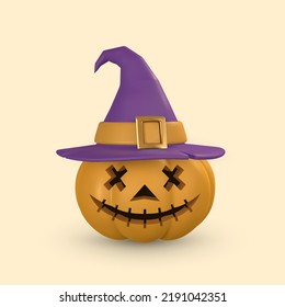 Cute cartoon 3d Halloween pumpkin with scary face. Halloween concept. Vector illustration.
