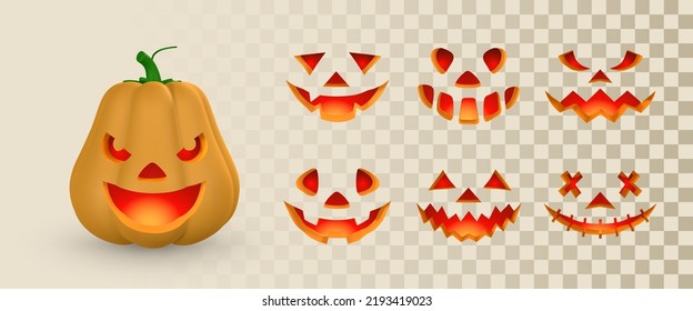 Cute cartoon 3d Halloween pumpkin with scary face. Halloween concept. Vector illustration.