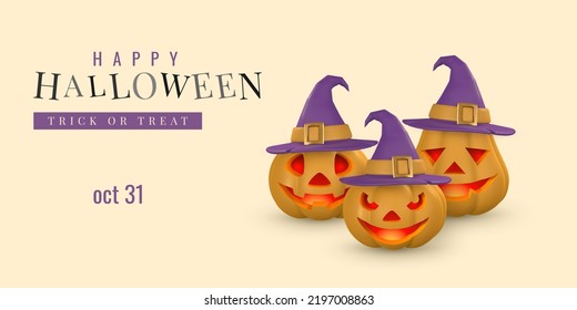 Cute cartoon 3d Halloween pumpkin with scary face. Halloween concept. Vector illustration.