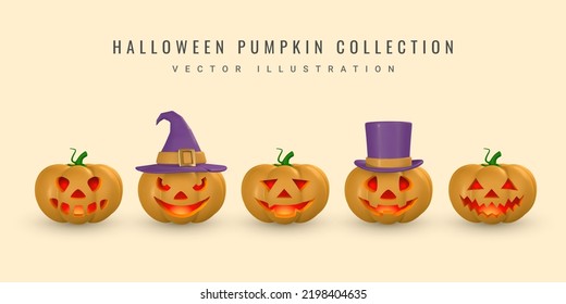 Cute cartoon 3d Halloween pumpkin with scary face. Halloween concept. Vector illustration.