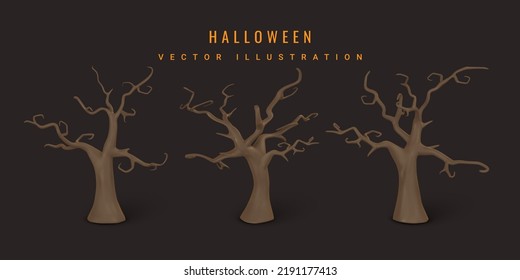 Cute cartoon 3d Halloween spooky dark tree. Halloween concept. Vector illustration.