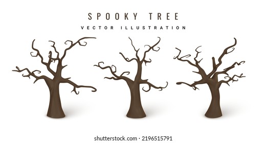 Cute cartoon 3d Halloween spooky dark tree. Halloween concept. Vector illustration.