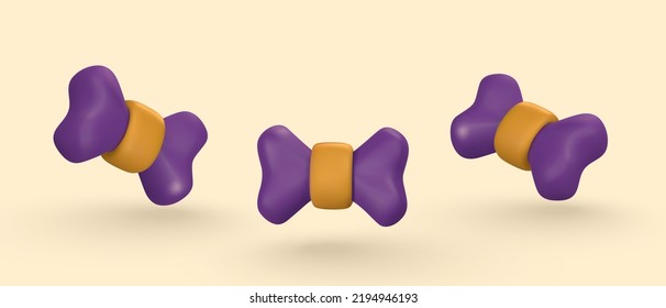 Cute Cartoon 3d Purple Bow. Halloween Concept. Vector Illustration.