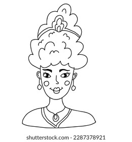 Cute cartoon abstract doodle girl portrait isolated on white background. Woman face.