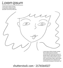 Cute cartoon abstract doodle sketch of girl portrait isolated on white background. Woman face.