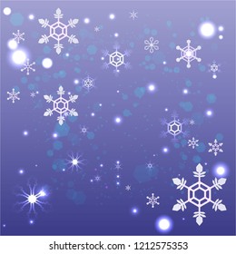 Cute cartoon abstract snowflake background template for web and print. Happy new year, merry christmas , creative winter texture