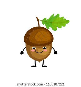 Cute cartoon acorn characters vector illustration isolated on white background.