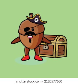 Cute cartoon Acorn pirate with treasure box Cute cartoon Acorn pirate with treasure box in modern style design for t-shirt, sticker logo element