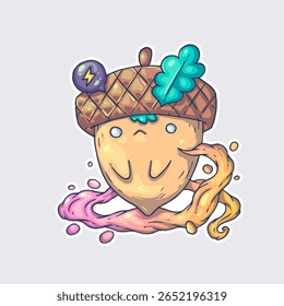 Cute cartoon acorn. Cartoon vector character. Trendy style. Vector illustration.