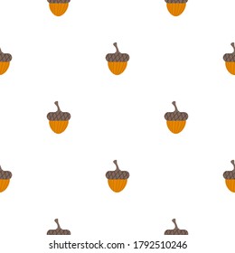 Cute cartoon acorns in flat style seamless pattern. Woodland, nut background. Vector illustration.      