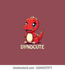 cute cartoon adorable red dinosaur. cute creepy dinosaur mascot logo vector illustration