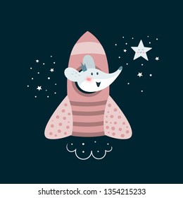 Cute cartoon adventure mouse go to the space. Cartoon character illustration for kids game, book, t-shirt, card, print, poster and decoration. Vector clipart