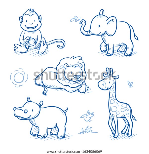 Cute Cartoon African Animals Children Lion Stock Vector (Royalty Free ...