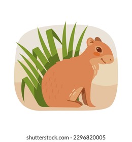 Cute cartoon Agouti in grass. Vector illustration