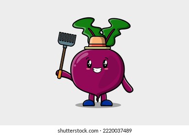 Cute cartoon Agricultural worker Beetroot with pitchfork vector image cute modern style design