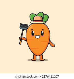 Cute cartoon Agricultural worker carrot with pitchfork vector image cute modern style design