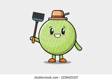 Cute cartoon Agricultural worker Melon with pitchfork vector image cute modern style design