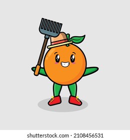 Cute cartoon Agricultural worker orange with pitchfork vector image cute modern style design for t-shirt, sticker, logo element