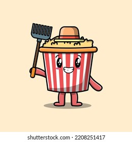 Cute cartoon Agricultural worker Popcorn with pitchfork vector image cute modern style design