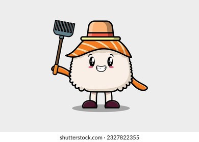 Cute cartoon Agricultural worker Sushi with pitchfork vector image cute modern style design