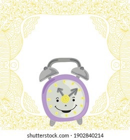 Cute cartoon alarm clock. Vector illustration