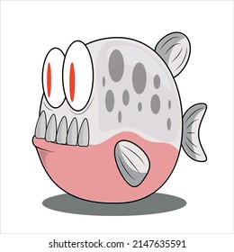 Cute Cartoon Albino Piranha mit scharfen Zähnen. Vektorgrafik.eps