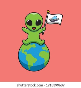 Cute Cartoon Alien With Earth