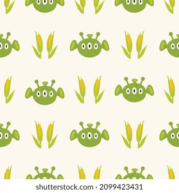 cute cartoon alien hand drawn green seamless creative pattern background funny, prank for textile and wrapping papers decor, for wallpapers eps vector 10