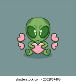 cute cartoon alien with love and full of love. vector illustration for mascot logo or sticker