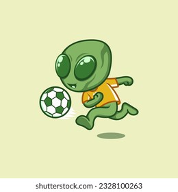 cute cartoon alien playing football