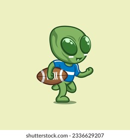 cute cartoon alien playing rugby