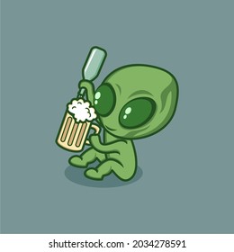 Cute Cartoon Alien Pouring Beer Into Stock Vector (Royalty Free ...