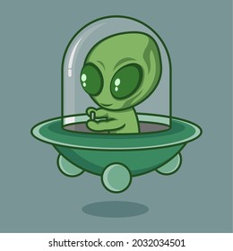 cute cartoon alien riding a ufo. vector illustration for mascot logo or sticker