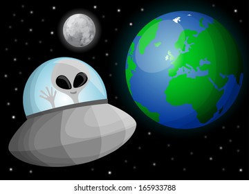 Cute cartoon alien in space