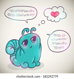 Cute cartoon alien with speach bubbles