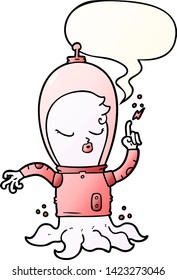 cute cartoon alien with speech bubble in smooth gradient style