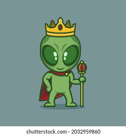 cute cartoon alien stylized to be king. vector illustration for mascot logo or sticker