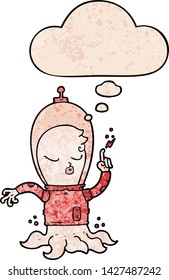 lindo caricatura alienígena con burbuja de pensamiento al estilo de textura gruesa