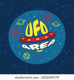 Cute cartoon alien UFO sticker Vector illustration