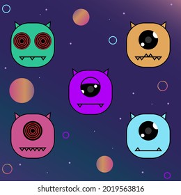 cute cartoon alien vector pattern background illustration. Outer space and aliens Vector.