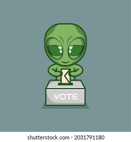 cute cartoon alien is voting. vector illustration for mascot logo or sticker