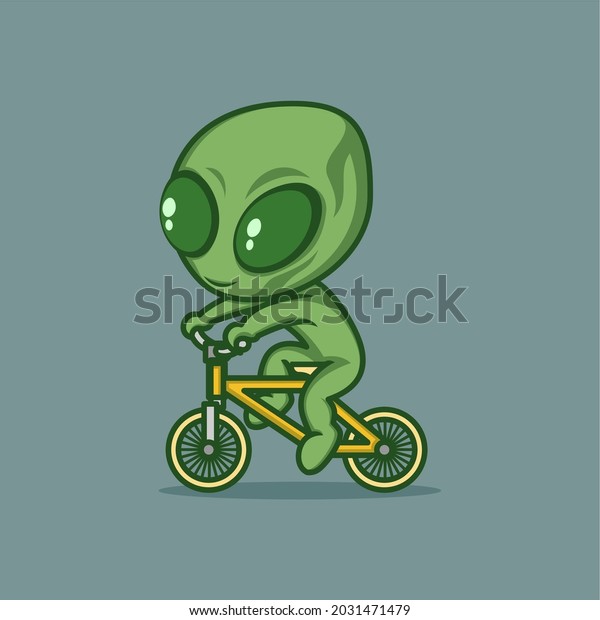 Cute Cartoon Alien Wearing Bicycle Vector Stock Vector (Royalty Free ...