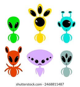 Cute cartoon aliens character. Set of funny aliens flat illustration. Vector isolated on white background.